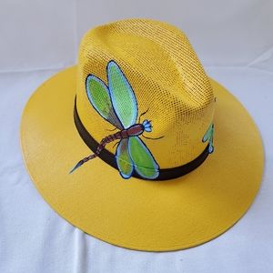 Handpainted Dragonfly Yellow Rancher Hat
